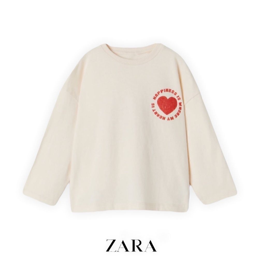 ZARA Kids Cream Heart Long Sleeve Tee NWT Size 4T